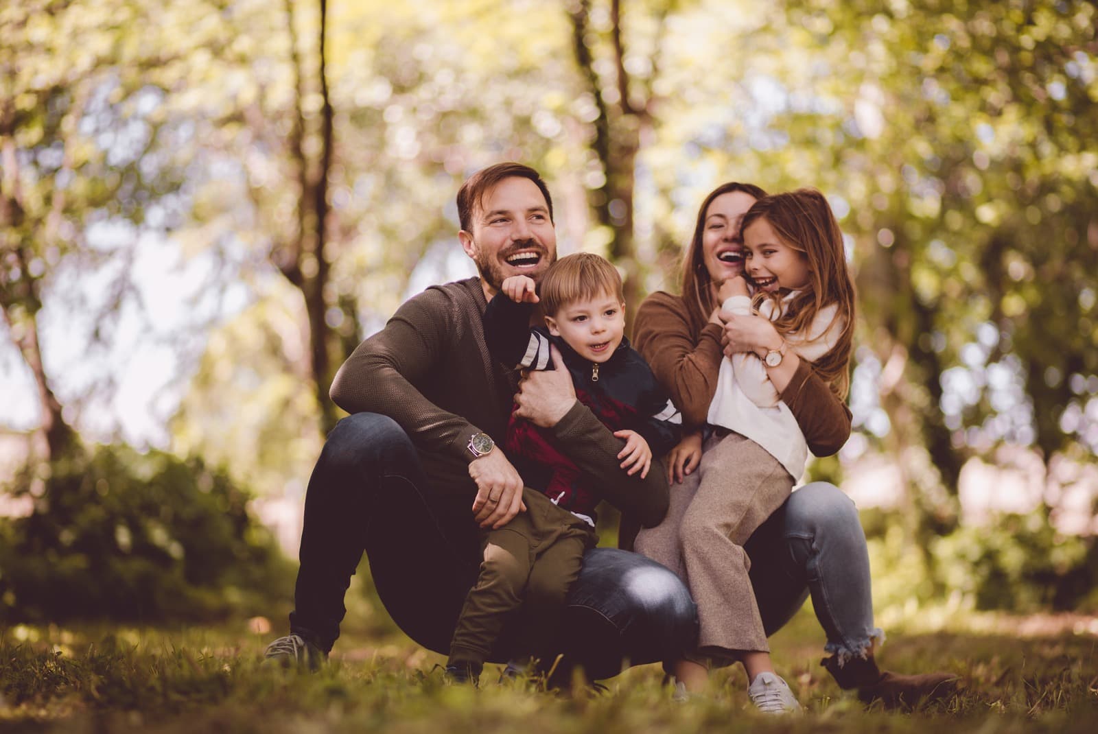 Family walking in nature